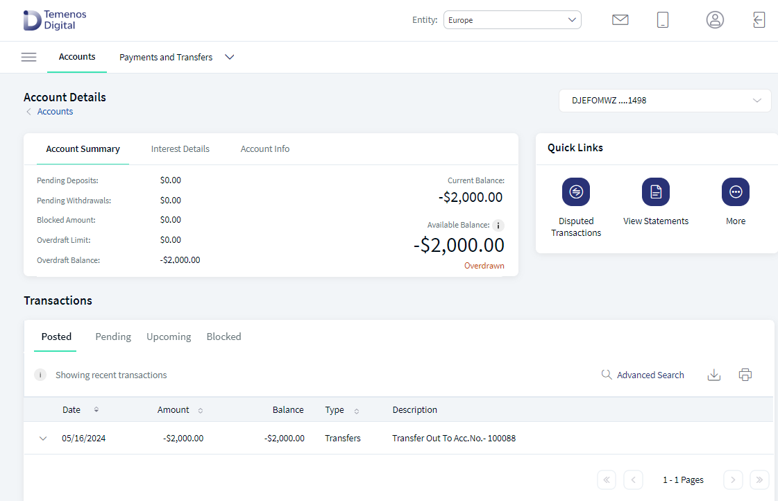 Overdraft Balance